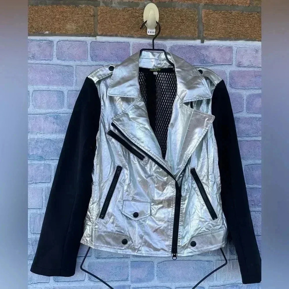 Rebecca Minkoff moto jacket with a striking foil finish small - Picture 7 of 16